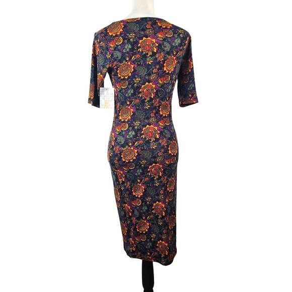 Lularoe Womens XS Floral Print Midi Dress Half Sleeves & Stretchy Fit Multicolor - Picture 3 of 10